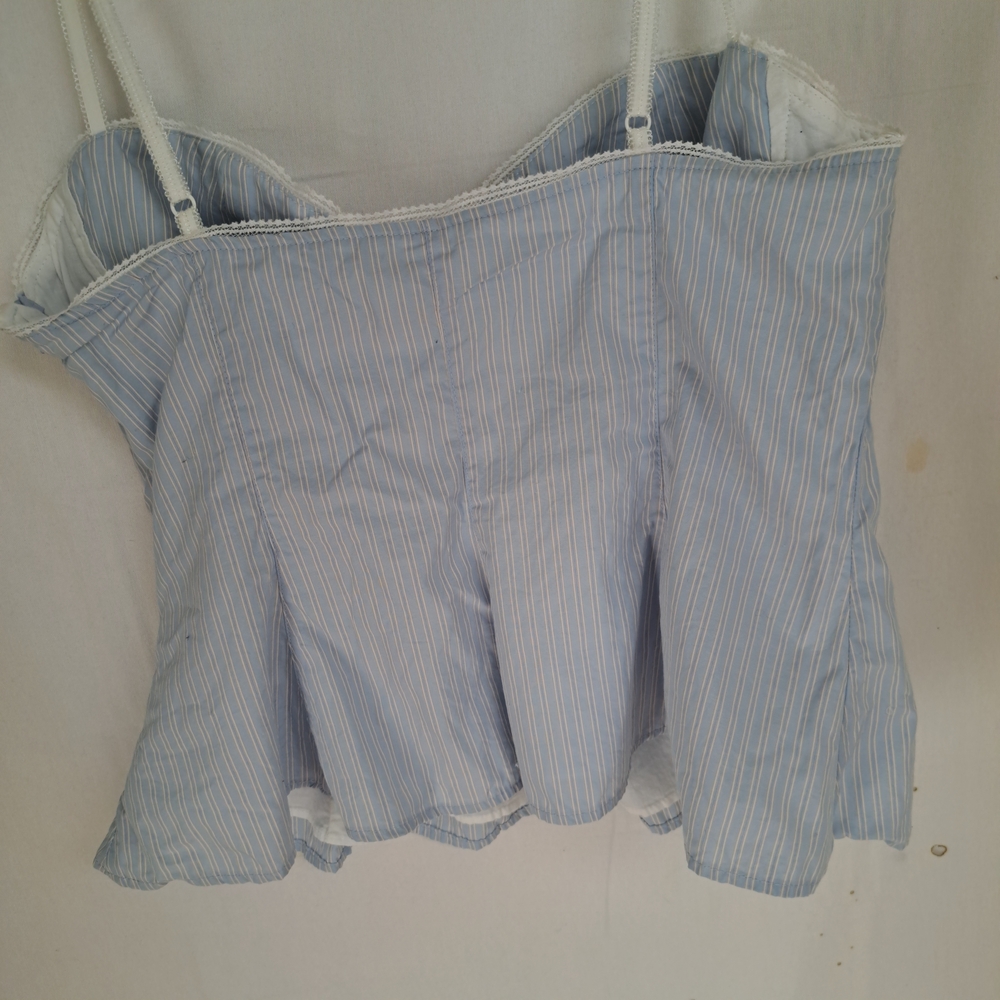 Zara Blue White Pinstripe Corset‎ Peplum Top Lace Trim Sweetheart Camisole XL - Picture 6 of 9